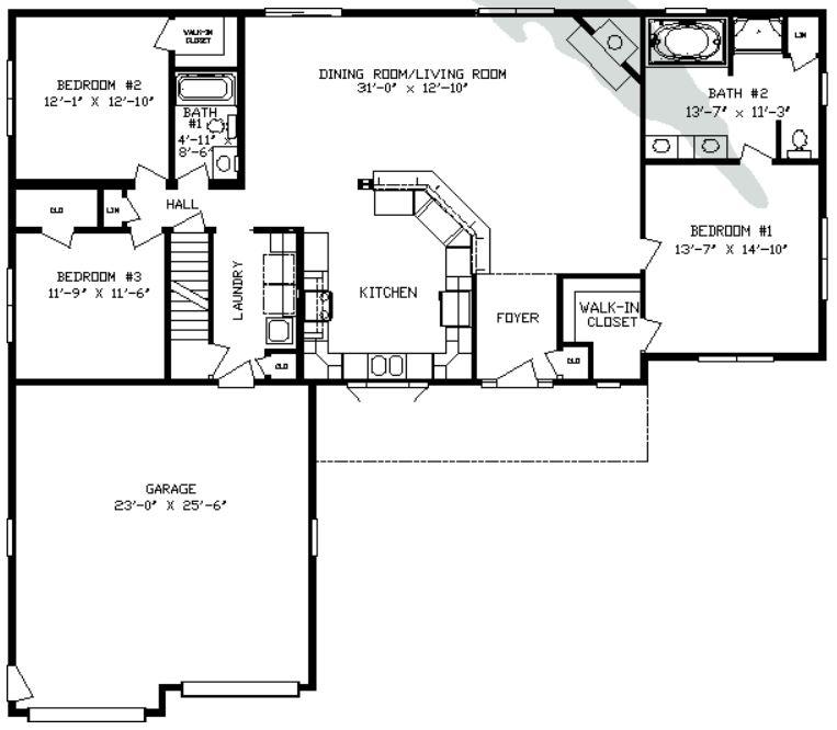 Chestnut I 2451 Square Foot Ranch Floor Plan